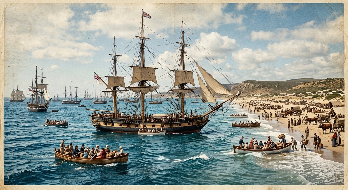 1820 Ship Arrival Illustration